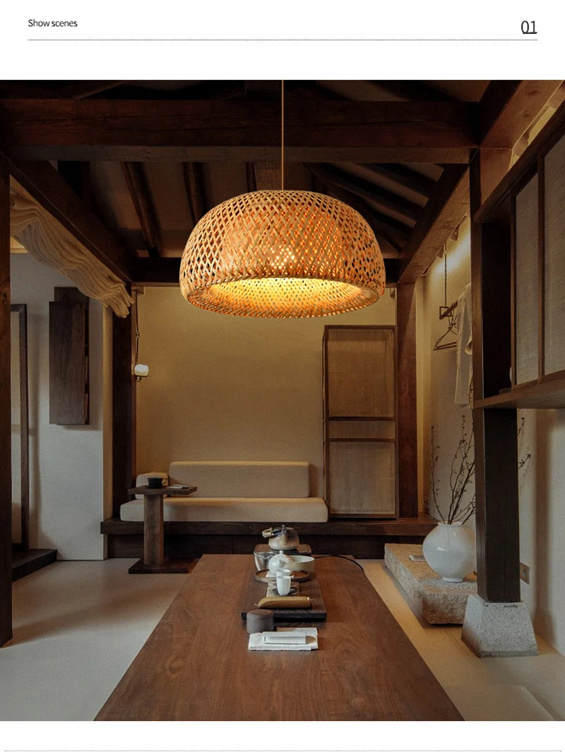 HikariNest Bamboo Pendant Lamp – Handwoven Rattan Ceiling Light