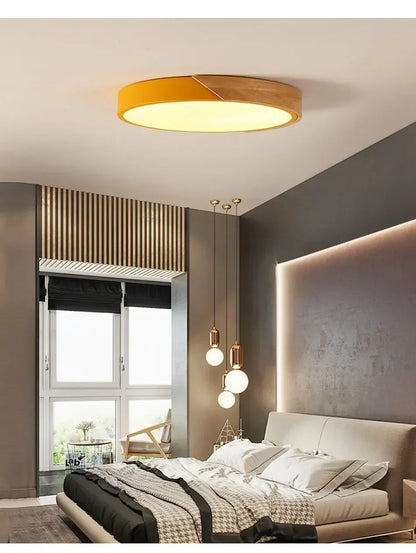 LumiSlim Ceiling Light – Ultra-Thin Wooden LED Fixture with Remote Control