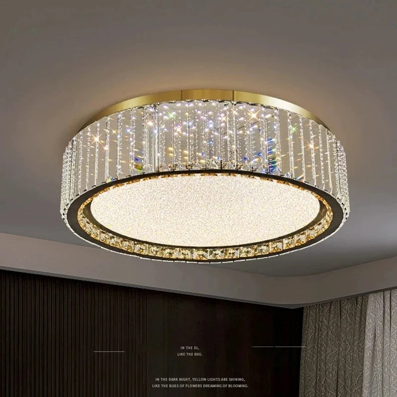 RegaliaBloom – Baby breath inspired crystal ceiling lamp with a gold finish.