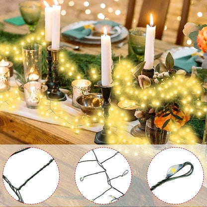 MiraCluster - LED String Lights with Green Wire for Christmas and Outdoor Decor