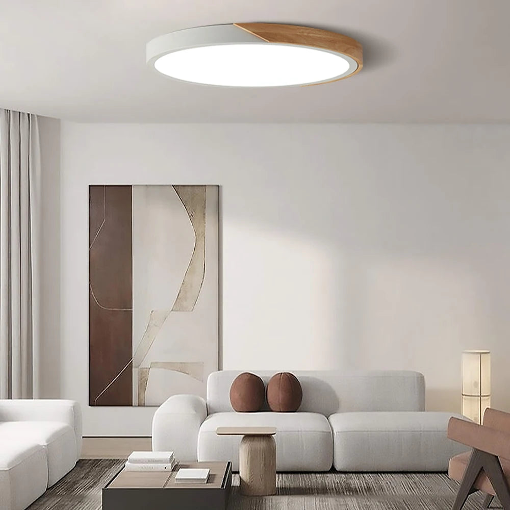 LumiSlim Ceiling Light – Ultra-Thin Wooden LED Fixture with Remote Control