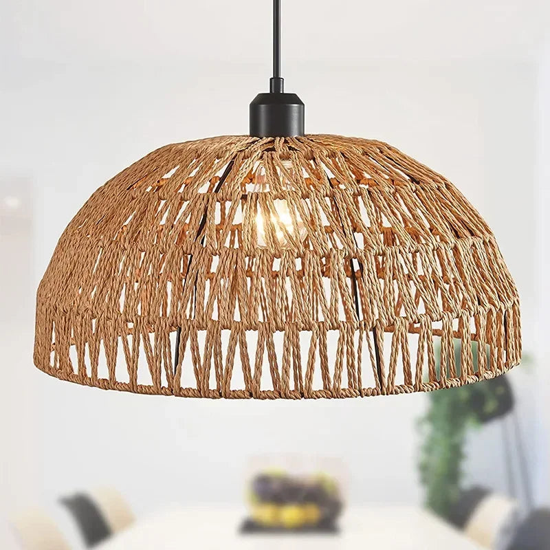 HikariWeave Pendant Light – Japanese Hemp Rope Chandelier