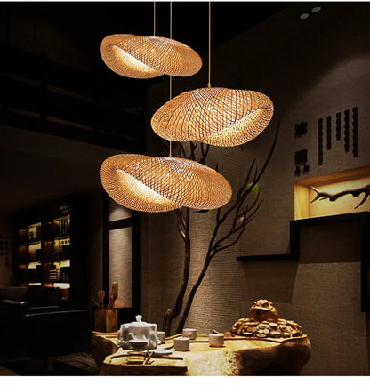 HikariNest Bamboo Pendant Lamp – Handwoven Rattan Ceiling Light