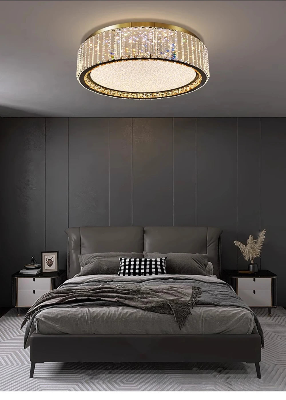 RegaliaBloom – Baby breath inspired crystal ceiling lamp with a gold finish.