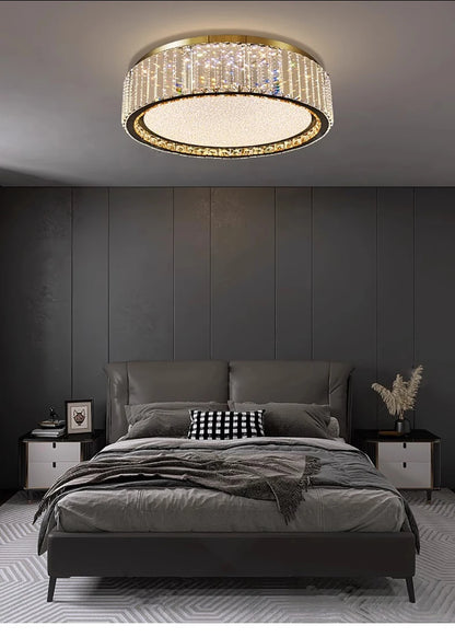 RegaliaBloom – Baby breath inspired crystal ceiling lamp with a gold finish.