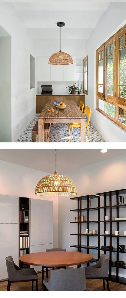 HikariWeave Pendant Light – Japanese Hemp Rope Chandelier