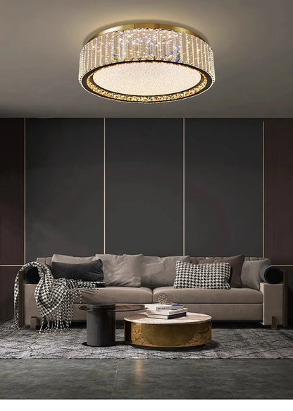 RegaliaBloom – Baby breath inspired crystal ceiling lamp with a gold finish.