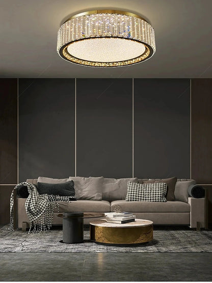 RegaliaBloom – Baby breath inspired crystal ceiling lamp with a gold finish.