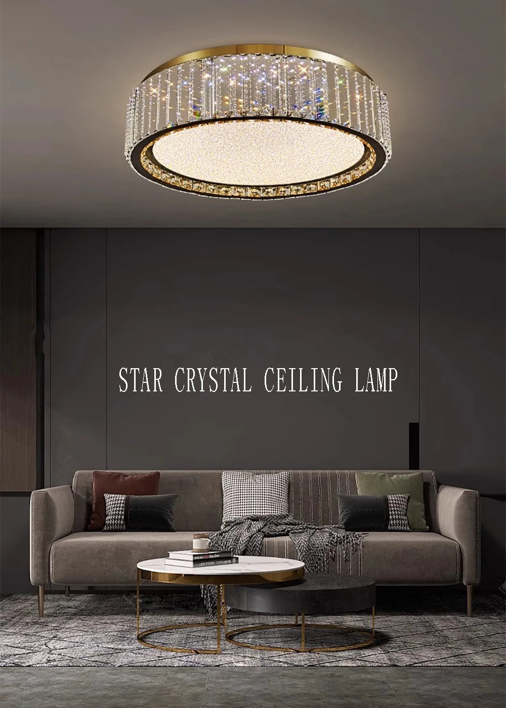 RegaliaBloom – Baby breath inspired crystal ceiling lamp with a gold finish.