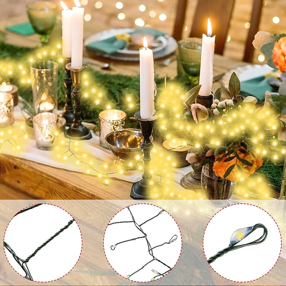 MiraCluster - LED String Lights with Green Wire for Christmas and Outdoor Decor