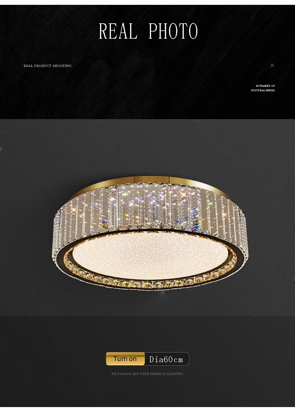 RegaliaBloom – Baby breath inspired crystal ceiling lamp with a gold finish.