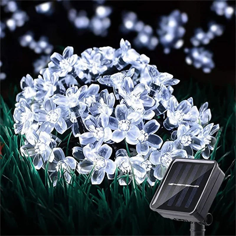 OmiFlora Solar Garden String Lights – LED Flower Garland