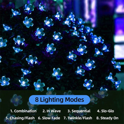 OmiFlora Solar Garden String Lights – LED Flower Garland