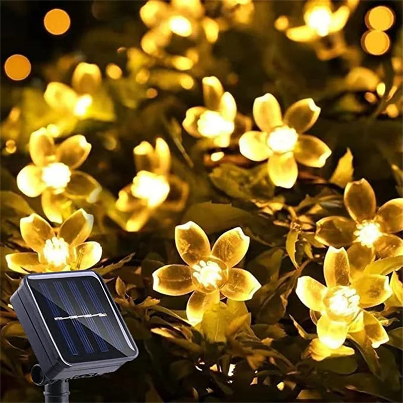 OmiFlora Solar Garden String Lights – LED Flower Garland