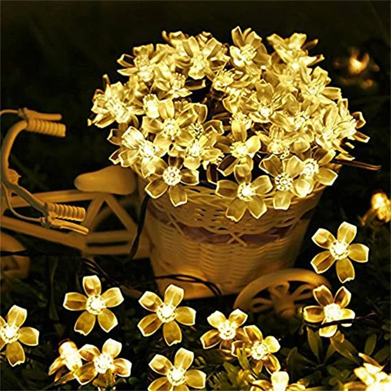 OmiFlora Solar Garden String Lights – LED Flower Garland