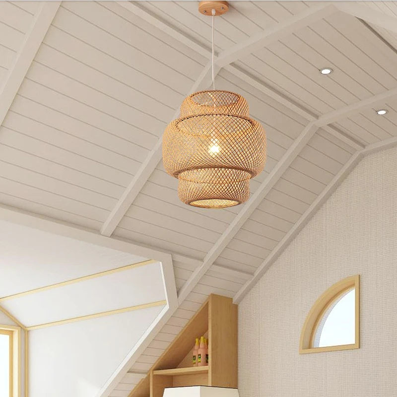 HikariNest Bamboo Pendant Lamp – Handwoven Rattan Ceiling Light