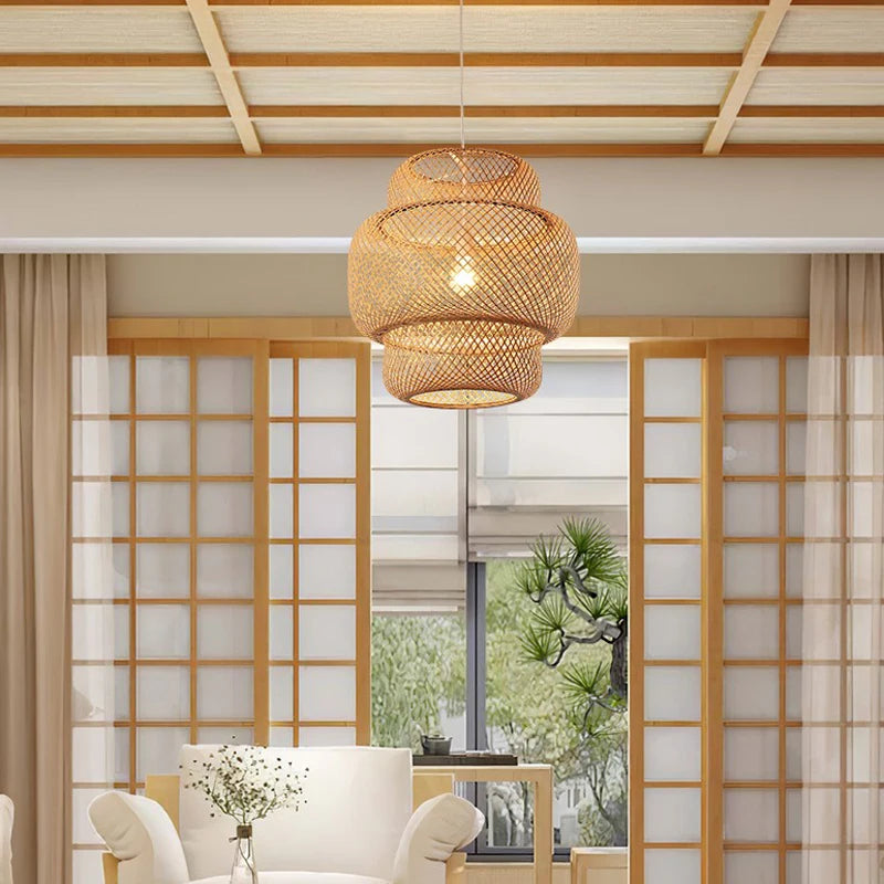 HikariNest Bamboo Pendant Lamp – Handwoven Rattan Ceiling Light