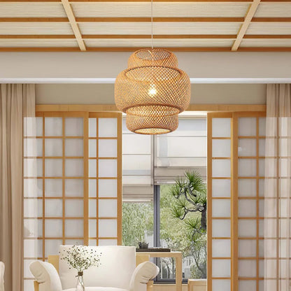 HikariNest Bamboo Pendant Lamp – Handwoven Rattan Ceiling Light