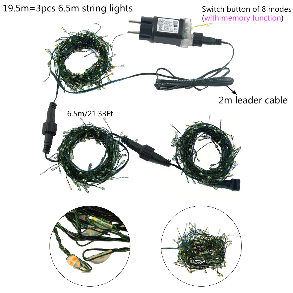 MiraCluster - LED String Lights with Green Wire for Christmas and Outdoor Decor