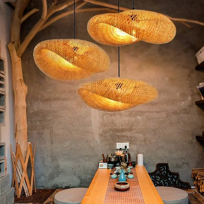 HikariNest Bamboo Pendant Lamp – Handwoven Rattan Ceiling Light