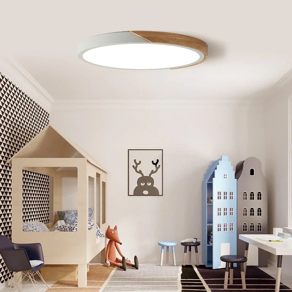 LumiSlim Ceiling Light – Ultra-Thin Wooden LED Fixture with Remote Control