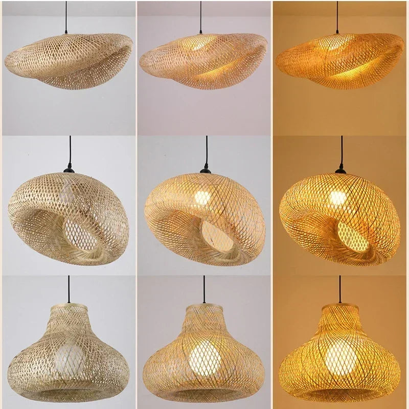 HikariNest Bamboo Pendant Lamp – Handwoven Rattan Ceiling Light