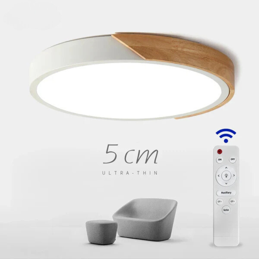 LumiSlim Ceiling Light – Ultra-Thin Wooden LED Fixture with Remote Control